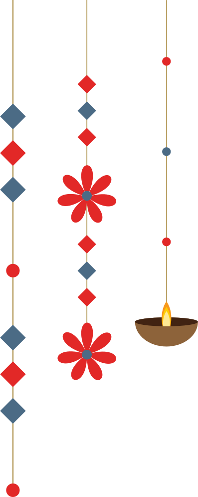 Decorative hanging flowers and diyas